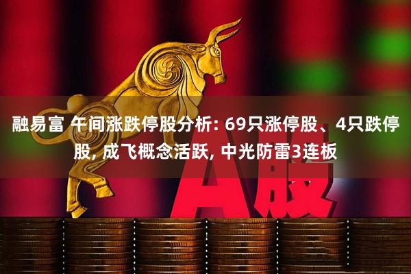 融易富 午间涨跌停股分析: 69只涨停股、4只跌停股, 成飞概念活跃, 中光防雷3连板